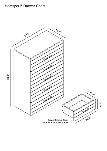 Galano Hamsper 5 Drawer Dresser - Chest of Drawers for Bedroom - Clothes Storage - Drawer and Closet Organizer - Drawer Glides - Easy Assembly - Dark Grey Oak