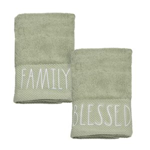 rae dunn hand towels, embroidered decorative hand towel for kitchen and bathroom, 100% cotton, highly absorbent, two pack, 16x28, embroidered sage