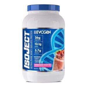 evogen isoject strawberry | premium whey isolate loaded with bcaa, eaa, ignitor enzymes, recovery, shakes, smoothies | 26 serv