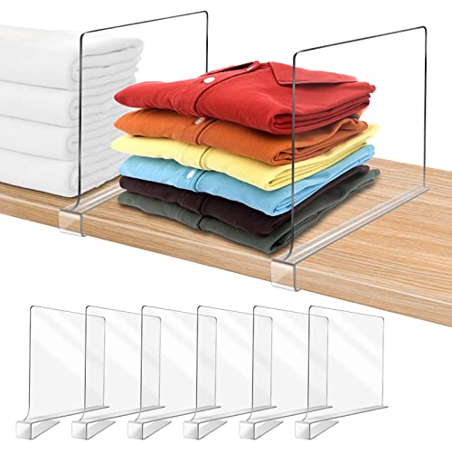 OMGelic Acrylic Shelf Dividers for Closet Organization 6PCS Closet Shelf Divider Closet Dividers for Shelves Shelf Organizer for Closet Shelf Organizer for Wood Closet Separator Clear