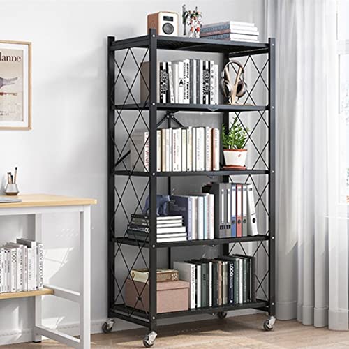 5-Tier Storage Shelving Unit, 28.03"x12.2"x62.5" Heavy Duty Metal Shelf, Foldable Storage Shelf with Wheels, Garage Shelf, Metal Storage Rack, Kitchen Shelf, 1250lbs Capacity