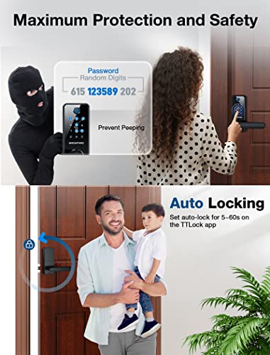 Wi-Fi Smart Lock, Fingerprint Keyless Entry Door Lock with Handle, Smart Lock for Front Door Anti-Peeping, Electronic Digital Keypad Door Lock Works with Alexa, Remotely Control (G2 Gateway Included)
