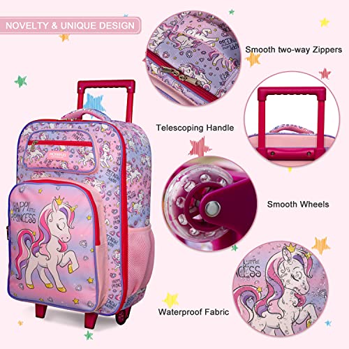 MOREFUN 18 Inch Kids Travel Bag Rolling Luggage,Toddler Child Suitcase for Boys, Kids Carry-on Luggage with Wheels for Girls,Unicorn Suitcase