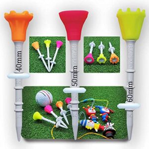 birdie79 upgraded premium big head(silicone)golf tees 3-1/4 - height adjustable - easy tee up - tee off with greater consistency - excellent durability - golf tee hanger - 1pack(12ea tees+2ea figures)