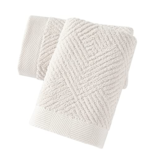 sense gnosis Super Soft White Hand Towels Terry Striped Weave Pattern Ultra Absorbent 100% Cotton Towel for Bathroom(13 X 29 Inch), 2 Pieces