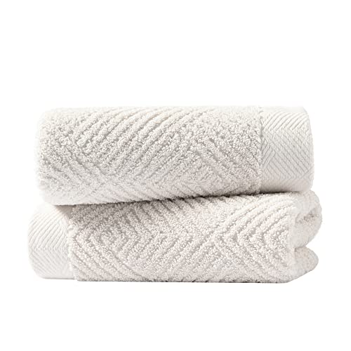 sense gnosis Super Soft White Hand Towels Terry Striped Weave Pattern Ultra Absorbent 100% Cotton Towel for Bathroom(13 X 29 Inch), 2 Pieces