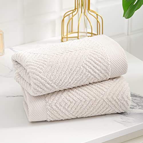 sense gnosis Super Soft White Hand Towels Terry Striped Weave Pattern Ultra Absorbent 100% Cotton Towel for Bathroom(13 X 29 Inch), 2 Pieces