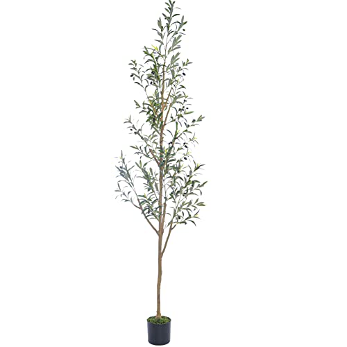 7.6FT (92'') Olive Tall Skinny Artificial Plants for Home Indoor, Fake Potted Olive Silk Tree for Modern Home Office Living Room Floor Decor Indoor