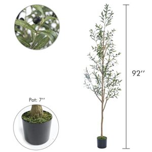 7.6FT (92'') Olive Tall Skinny Artificial Plants for Home Indoor, Fake Potted Olive Silk Tree for Modern Home Office Living Room Floor Decor Indoor