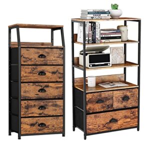 furnulem tall 5 drawers dresser, 4-tier storage shelf unit with 3 drawers,bookshelf rack & organizer dresser for bedroom, hallway, entryway, nursery, closet organizer