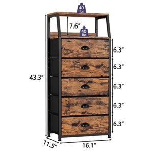 Furnulem Tall 5 Drawers Dresser, 4-Tier Storage Shelf Unit with 3 Drawers,Bookshelf Rack & Organizer Dresser for Bedroom, Hallway, Entryway, Nursery, Closet Organizer