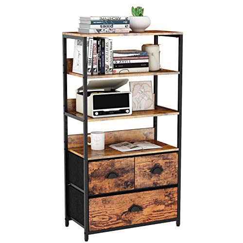 Furnulem Tall 5 Drawers Dresser, 4-Tier Storage Shelf Unit with 3 Drawers,Bookshelf Rack & Organizer Dresser for Bedroom, Hallway, Entryway, Nursery, Closet Organizer