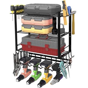 wimart 4 layers power tool organizer, wall mount heavy duty power tool organizers and storage cordless drill holder storage for handhold power tools at home, warehouse (black - 1 pcs/set)