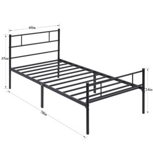 VECELO Twin Platform Bed Frame with Headboard and Footboard, 12'' Under-Bed Storage & Strong Metal Slats Support, No Box Spring Needed