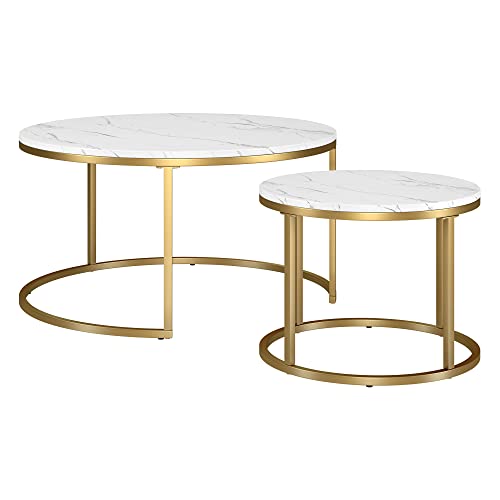 Henn&Hart Watson Coffee Table, 35" and 22" Wide, Gold/White