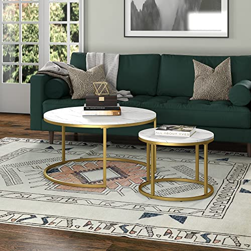 Henn&Hart Watson Coffee Table, 35" and 22" Wide, Gold/White