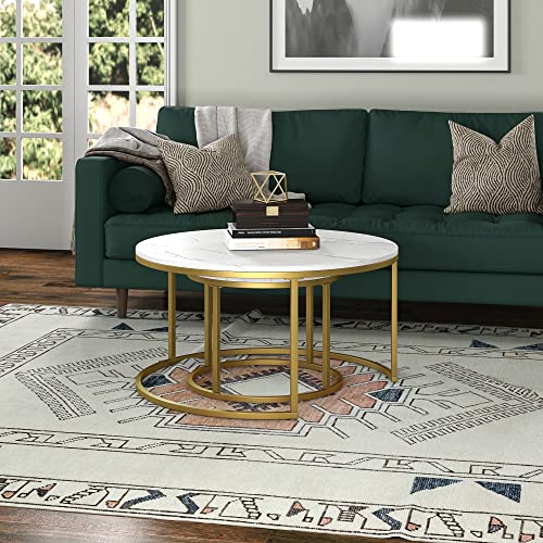 Henn&Hart Watson Coffee Table, 35" and 22" Wide, Gold/White