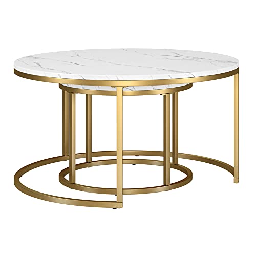 Henn&Hart Watson Coffee Table, 35" and 22" Wide, Gold/White