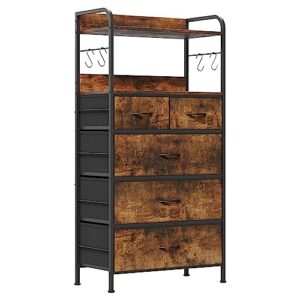 jojoka dresser for bedroom with 5 drawers, dressers & chests of drawers for hallway, entryway, storage organizer unit with fabric, sturdy metal frame, wood tabletop, easy pull handle