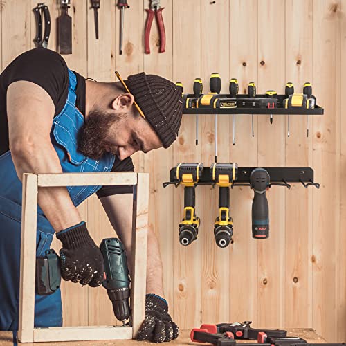 YIBOT Power Tool Organizer Wall Mount Heavy Duty Drill Holder,Tool Organizers and Storage Rack,Compact Steel Design,Perfect gifts for dad. (2 Pack Black)