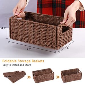 Small Wicker Storage Baskets, Vagusicc Hand-Woven Paper Rope Storage Organizer Baskets Bins (Set of 2), Toilet Paper Small Wicker Baskets with Handles for Organizing Toilet Shelves Pantry, Brown