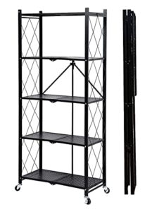 tiopsuuo 5-shelf foldable storage shelf unit on wheels (no assembly) large capacity shelving unit steel for kitchen, garage, basement, pantry，heavy duty steel shelving organizer rack