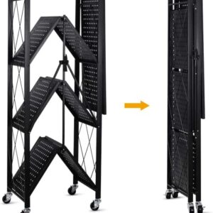 TIOPSUUO 5-Shelf Foldable Storage Shelf Unit on Wheels (No Assembly) Large Capacity Shelving Unit Steel for Kitchen, Garage, Basement, Pantry，Heavy Duty Steel Shelving Organizer Rack