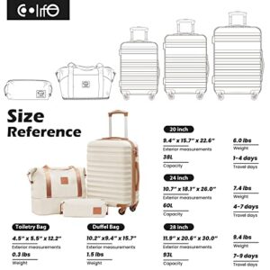 Coolife Luggage Sets Suitcase Set 3 Piece Luggage Set Carry On Hardside Luggage with TSA Lock Spinner Wheels (White, S(20in)_carry on)