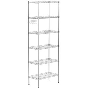 auslar metal storage shelves 6 tier wire shelving unit - metal racks for storage with adjustable level feet and hanging hooks, chrome, grey (24.26" l x 11.5" d x 63" h)