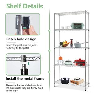 FDW 14" D×24" W×60" H Wire Shelving Unit Metal Commercial Shelf with 5 Tier Layer Rack Strong Steel for Restaurant Garage Pantry Kitchen Garage,Chrome