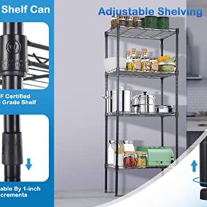 4-Tier Metal Wire Shelving Unit Kitchen Shelf Organizer Height Adjustable Storage Rack Utility Shelf Snack Shelf, NSF Certified Storage Shelves for Laundry Bathroom Kitchen Pantry Organization