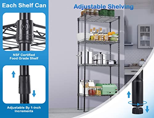 4-Tier Metal Wire Shelving Unit Kitchen Shelf Organizer Height Adjustable Storage Rack Utility Shelf Snack Shelf, NSF Certified Storage Shelves for Laundry Bathroom Kitchen Pantry Organization