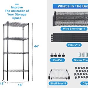 4-Tier Metal Wire Shelving Unit Kitchen Shelf Organizer Height Adjustable Storage Rack Utility Shelf Snack Shelf, NSF Certified Storage Shelves for Laundry Bathroom Kitchen Pantry Organization