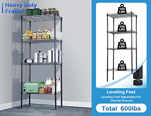 4-Tier Metal Wire Shelving Unit Kitchen Shelf Organizer Height Adjustable Storage Rack Utility Shelf Snack Shelf, NSF Certified Storage Shelves for Laundry Bathroom Kitchen Pantry Organization