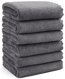 orighty 6 pack premium hand towels - ultra soft & highly absorbent - microfiber coral velvet for bathroom, gym, shower, spa, quick drying hand towel 15 x 25 inches (grey)