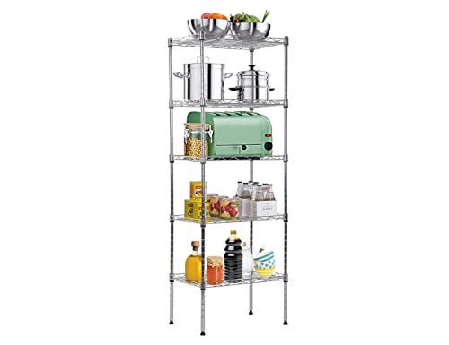 5-Tier Metal Wire Shelving Unit Kitchen Shelf Organizer Kitchen Storage Rack Utility Shelf Snack Shelf, NSF Certified Storage Shelves for Storage, Garage Shelving Storage Shelf Pantry Shelves