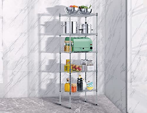 5-Tier Metal Wire Shelving Unit Kitchen Shelf Organizer Kitchen Storage Rack Utility Shelf Snack Shelf, NSF Certified Storage Shelves for Storage, Garage Shelving Storage Shelf Pantry Shelves