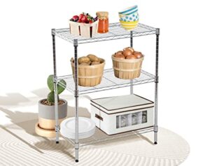 mkdlufei 3-tier wire shelving unit adjustable height 450lb capacity small metal shelving for storage 24"x14"x30" metal shelves for kitchen, office, pantry, laundry, closet, organizer wire rack