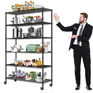 6-Tier Storage Racks, 2100Lbs Capacity Heavy Duty Metal Shelf with Wheels, NSF Certified Commercial Grade Adjustable Large Wire Shelving Unit for Closet Kitchen Garage Basement 48"Lx18"Wx72"H