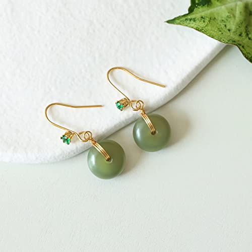 Jade Green Donut Earrings Gold for Women Zirconia Dangle Drop Hoop Earrings Good Luck Jewelry Birthday Gift