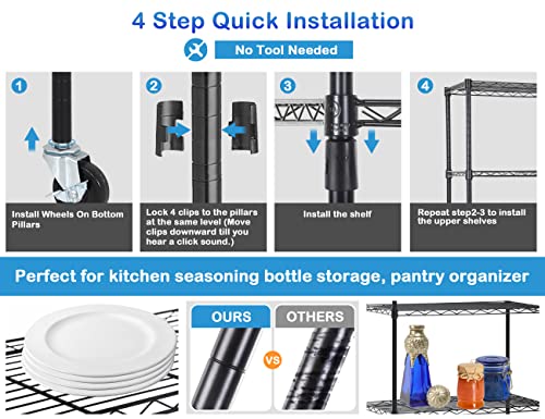 6-Tier Storage Racks, 2100Lbs Capacity Heavy Duty Metal Shelf with Wheels, NSF Certified Commercial Grade Adjustable Large Wire Shelving Unit for Closet Kitchen Garage Basement 48"Lx18"Wx72"H