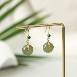 Jade Green Donut Earrings Gold for Women Zirconia Dangle Drop Hoop Earrings Good Luck Jewelry Birthday Gift