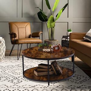 TAID Rustic Round Coffee Table for Your Living Room - 2 Colors: Brown or Cream, Circular Wooden Coffee Table with Open Shelf Storage - Modern Design, Industrial Quality, Circle Shaped Coffee Table