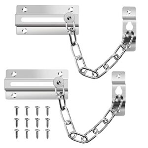 door chain lock, 2 pack stainless steel chain locks with 12 screws, sliver security thickened chain guard with lock for inside door kids home safety