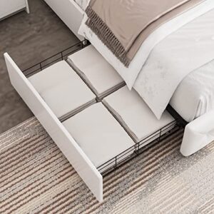 Queen Bed Frame with Storage and Adjustable Headboard, Bed Frame with 4 Drawers and Wooden Slats Support, No Box Spring Needed, PU, White