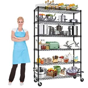 Haiput Wam Storage Shelves, 6 Tier Steel Wire Metal Shelving with 2100 Lbs Capacity for Kitchen Restaurant Pantry, Wire Shelving Storage Rack Shelves for Storage with Wheels and Feet -18x48x72