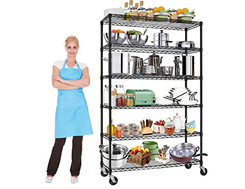 Haiput Wam Storage Shelves, 6 Tier Steel Wire Metal Shelving with 2100 Lbs Capacity for Kitchen Restaurant Pantry, Wire Shelving Storage Rack Shelves for Storage with Wheels and Feet -18x48x72