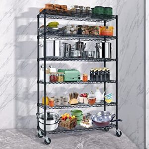 Haiput Wam Storage Shelves, 6 Tier Steel Wire Metal Shelving with 2100 Lbs Capacity for Kitchen Restaurant Pantry, Wire Shelving Storage Rack Shelves for Storage with Wheels and Feet -18x48x72