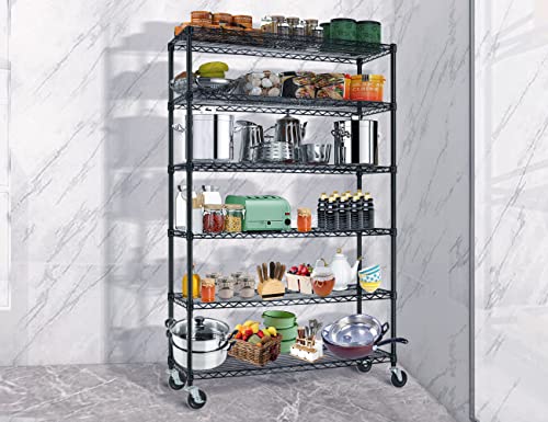 Haiput Wam Storage Shelves, 6 Tier Steel Wire Metal Shelving with 2100 Lbs Capacity for Kitchen Restaurant Pantry, Wire Shelving Storage Rack Shelves for Storage with Wheels and Feet -18x48x72