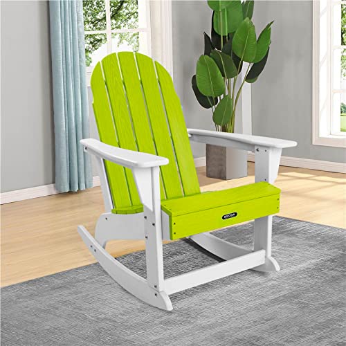 BIVODA Rocking Chair Outdoor,Adirondack Rocker Chair,HDPE Patio Rocking Chair,High Back Porch Rocker,Wide Rocking Chair for Balcony, Backyard and Living Room,350lbs Weight Capacity
